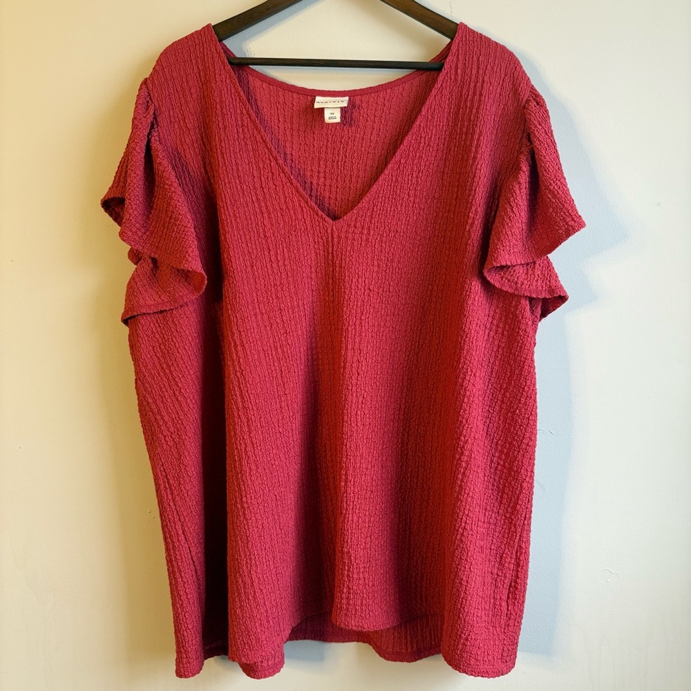 Ava & Viv 3X Coral Flutter Sleeve Textured Blouse Plus Size Top